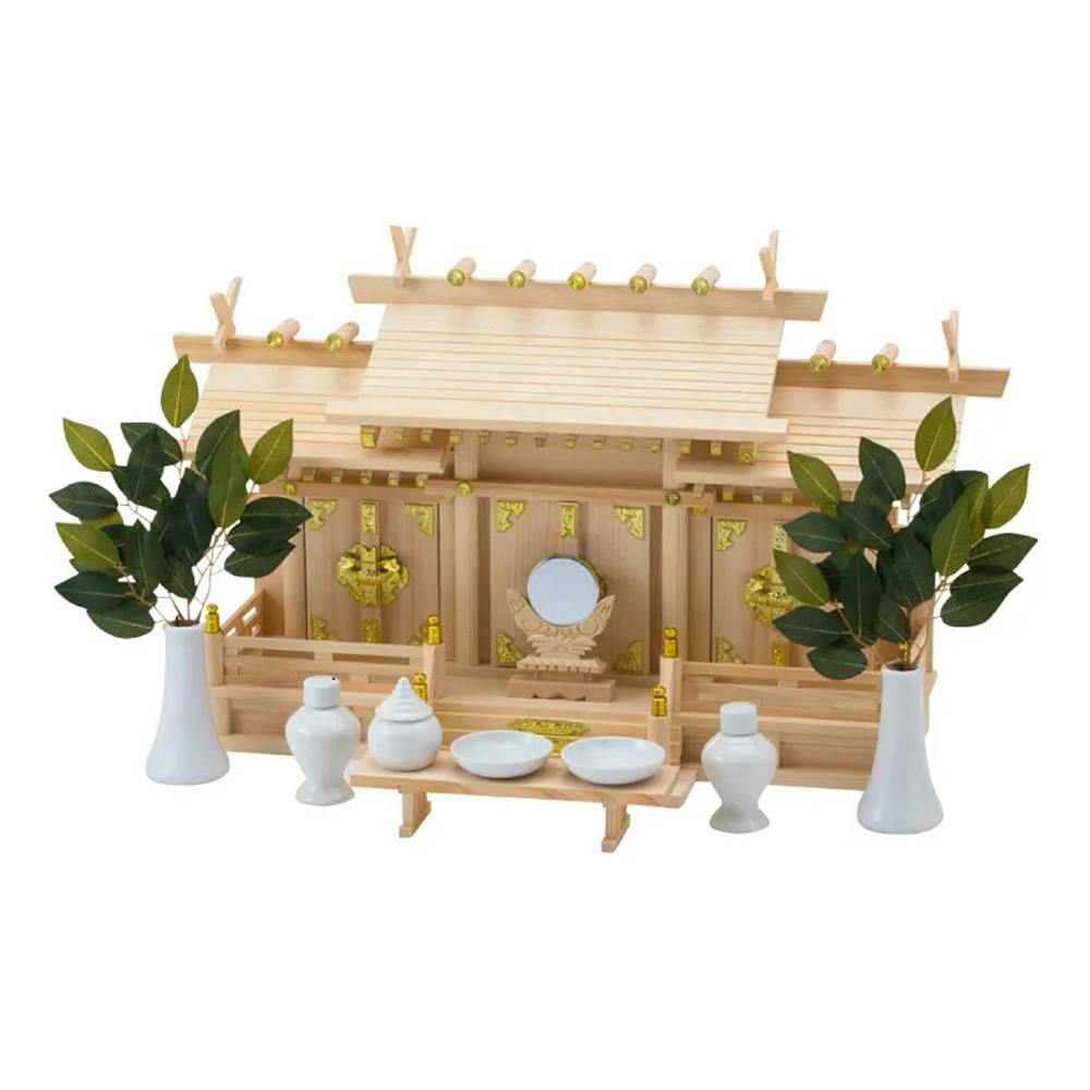 屋根違い三社 なごみ 大 神棚セット 幅70cm 奥行25cm 高さ41.5cm【別送品】