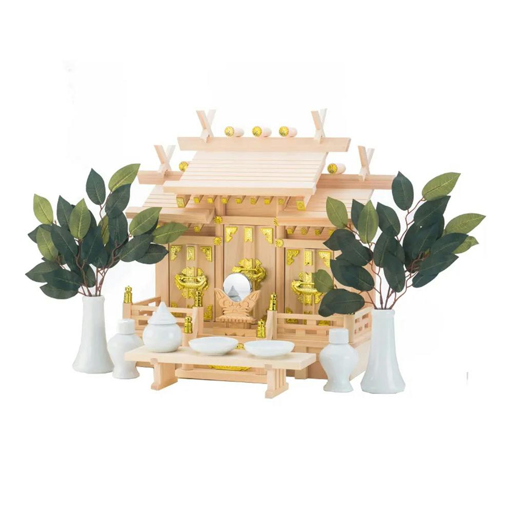 屋根違い三社 特小 神棚セット 幅40cm 奥行18.5cm 高さ37cm【別送品】