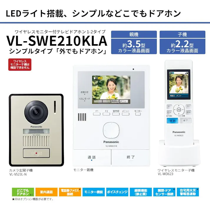 パナソニック テレビドアホン ワイヤレスモニター子機付き VL-SWE210KLA