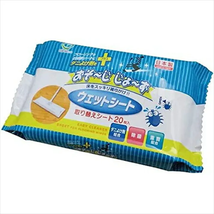 ライフ堂 掃除シート フローリングワイパー用 ホワイト 約縦20cm×横30cm 1枚あたり ダニ除け剤配合 除菌 重曹プラス ウェットシート LD-033 20枚入