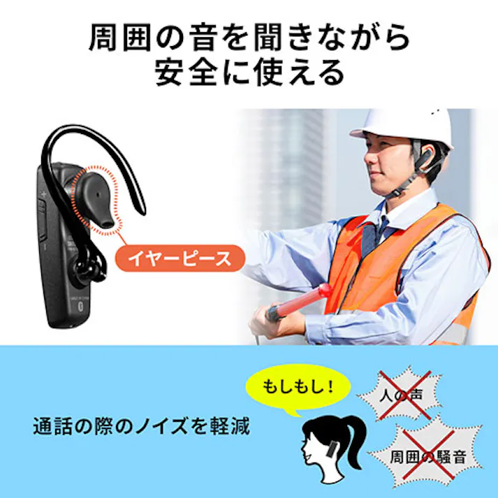 サンワサプライ 防水Bluetooth片耳ヘッドセット MM-BTMH41WBKN
