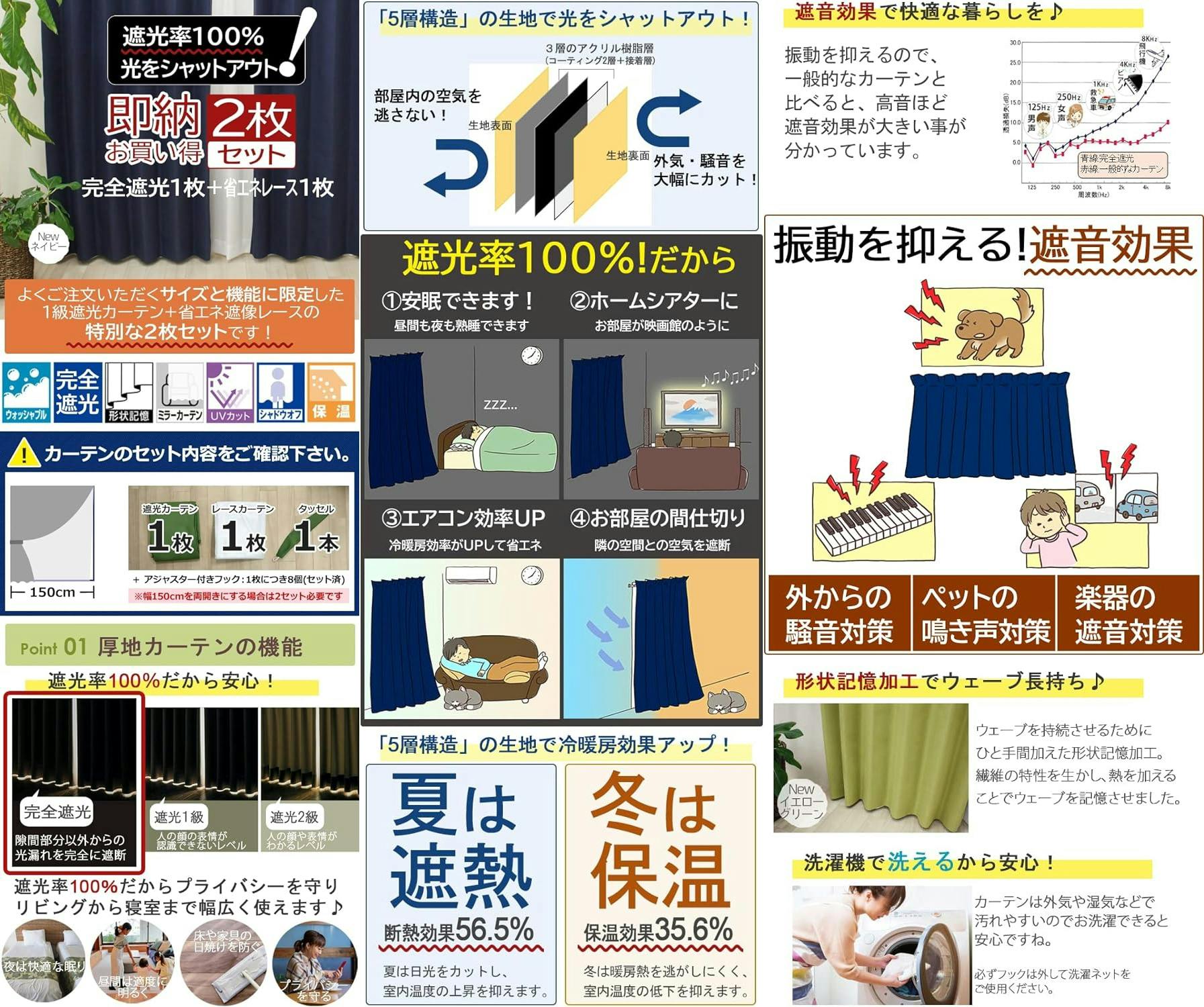 インテリアショップゆうあい カーテン セット 完全遮光 2枚