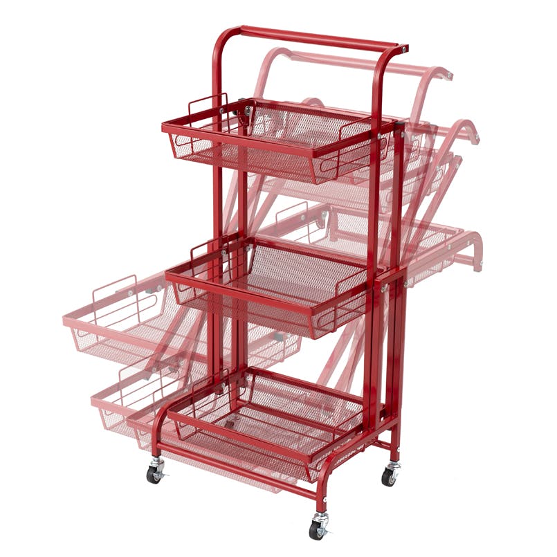 新品　本土送料無料　マルチワゴン ROBUST 3段 キッチンワゴン　レッド マルチワゴン ROBUST(レッド)】 3段 キッチンワゴン ラック 収納 多肉