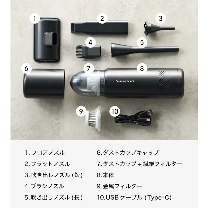 マグナムパワー 掃除機 ポータブル コンパクト クリーナー 軽量 ハンディクリーナー ハンディ掃除機 吸引力 充電式 コードレス掃除機 車内清掃 車用掃除機