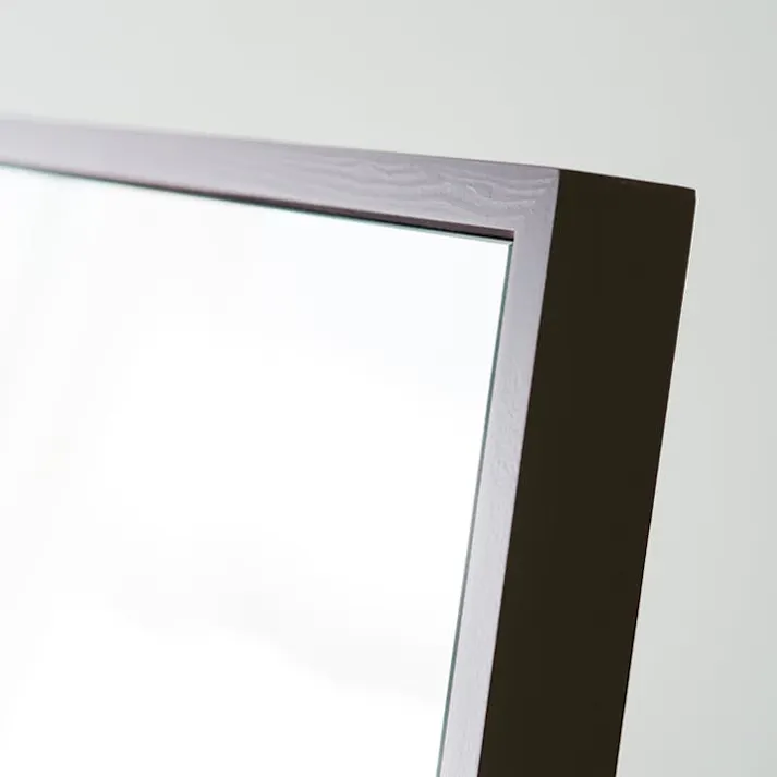 【日本製】【細枠ウォールミラー(幅47×高さ82cm) (ブラウン/茶)】 天然木 鏡 ワイド ドレッサー 高級感 木製 飛散防止加工 壁掛け 国産 完成品