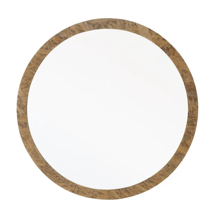 【日本製】【OSB丸形ウォールミラー直径80cm (ブラウン/茶)】 鏡 姿見 ワイド ドレッサー 高級感 ヴィンテージ ブルックリン 飛散防止加工 壁掛け 丸型 オーバル 国産 完成品