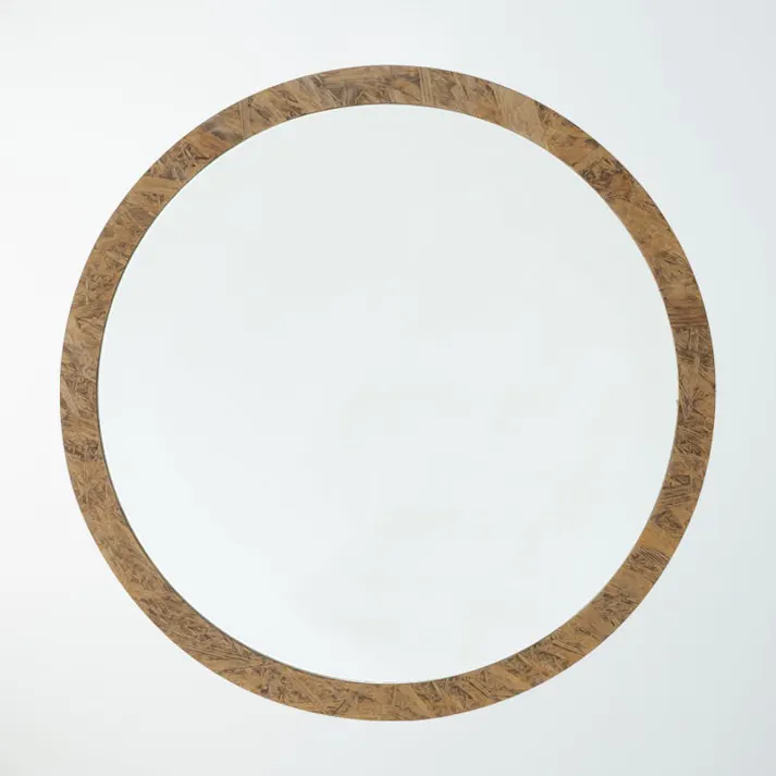 【日本製】【OSB丸形ウォールミラー直径80cm (ブラウン/茶)】 鏡 姿見 ワイド ドレッサー 高級感 ヴィンテージ ブルックリン 飛散防止加工 壁掛け 丸型 オーバル 国産 完成品