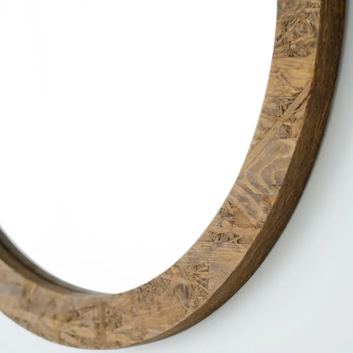 【日本製】【OSB丸形ウォールミラー直径80cm (ブラウン/茶)】 鏡 姿見 ワイド ドレッサー 高級感 ヴィンテージ ブルックリン 飛散防止加工 壁掛け 丸型 オーバル 国産 完成品