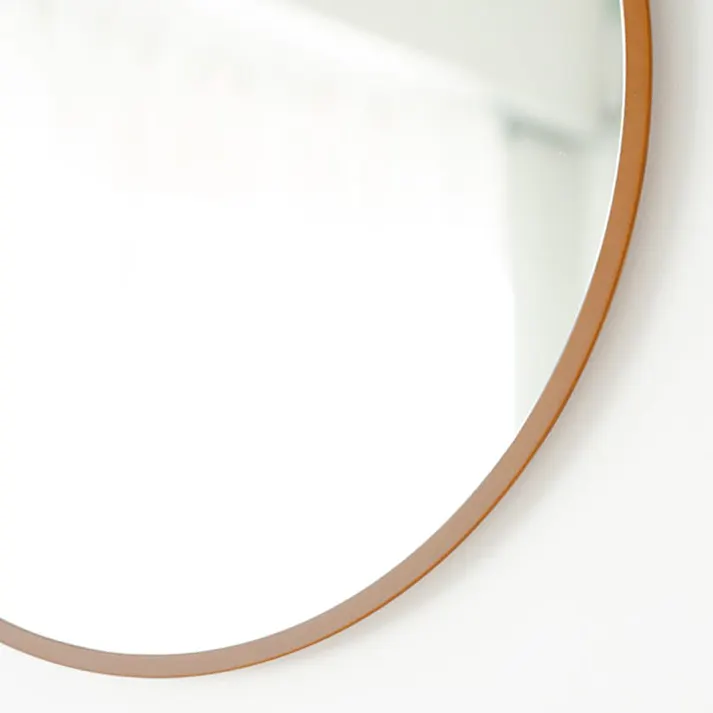 【日本製】【MDF丸形ウォールミラー直径47cm (ライトブラウン)】 鏡 姿見 ワイド ドレッサー 高級感 ブルックリン 飛散防止加工 壁掛け オシャレ 丸型 オーバル 国産 完成品