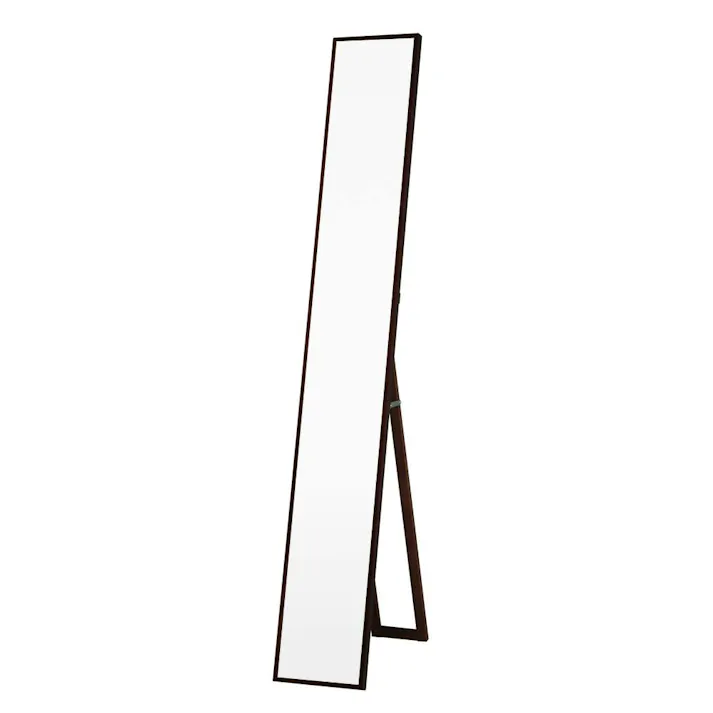 【日本製】【細枠スタンドミラー 幅22cm(ブラウン/茶)】 天然木 姿見 鏡 スリム 高級感 木製 飛散防止加工 折りたたみ 国産 完成品