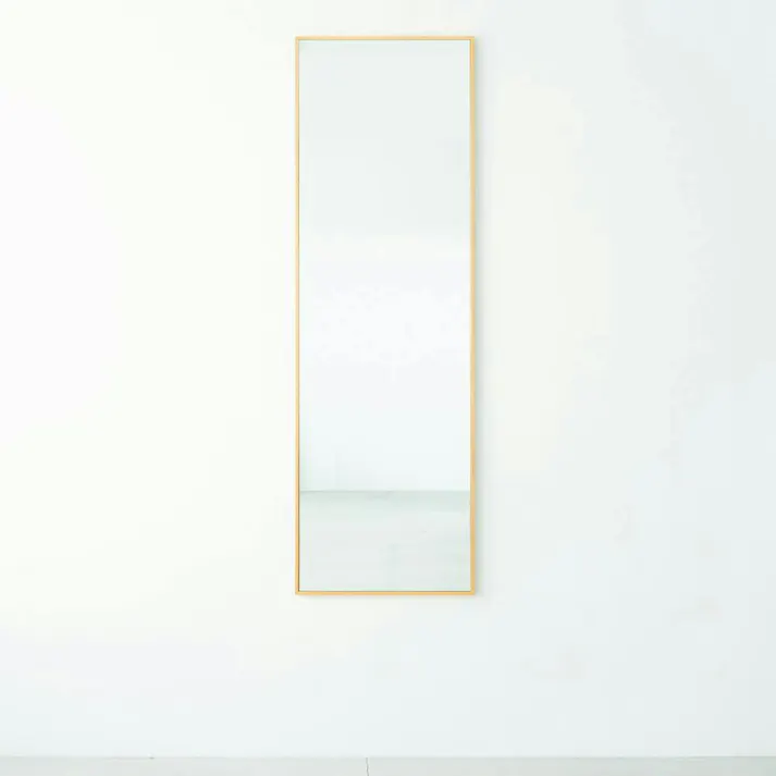 【日本製】【細枠ウォールミラー(幅50×高さ160cm)(ナチュラル)】 天然木 姿見 鏡 ワイド 高級感 木製 飛散防止加工 壁掛け 国産 完成品