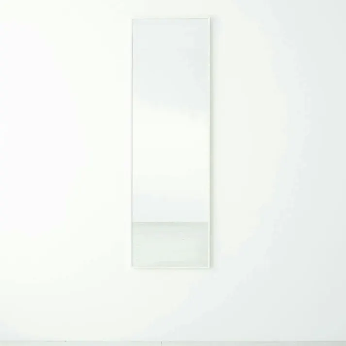 【日本製】【細枠ウォールミラー(幅50×高さ160cm)(ホワイト/白)】 天然木 姿見 鏡 ワイド 高級感 木製 飛散防止加工 壁掛け 国産 完成品