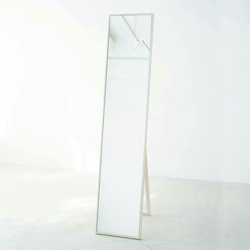 日本製】【細枠スタンドミラー 幅32cm(ホワイト/白)】 天然木