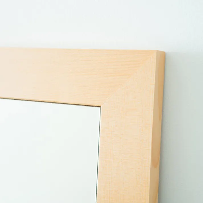 【日本製】【幅広枠ウォールミラー(幅38×高さ130cm)(ナチュラル)】 天然木 姿見 鏡 高級感 木製 飛散防止加工 壁掛け 北欧風 ヴィンテージ 国産 完成品