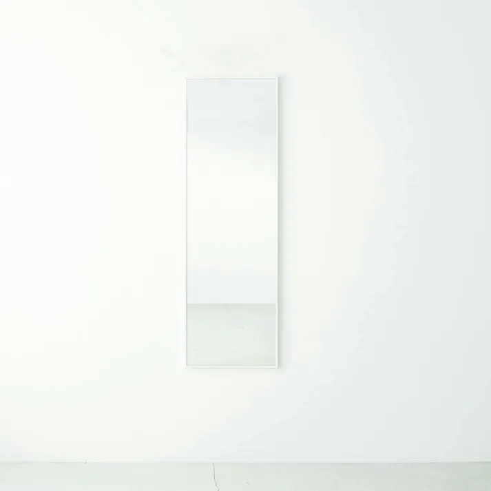 【日本製】【細枠ウォールミラー(幅46×高さ122cm)(ホワイト/白)】 天然木 姿見 鏡 ワイド 高級感 木製 飛散防止加工 壁掛け 国産 完成品