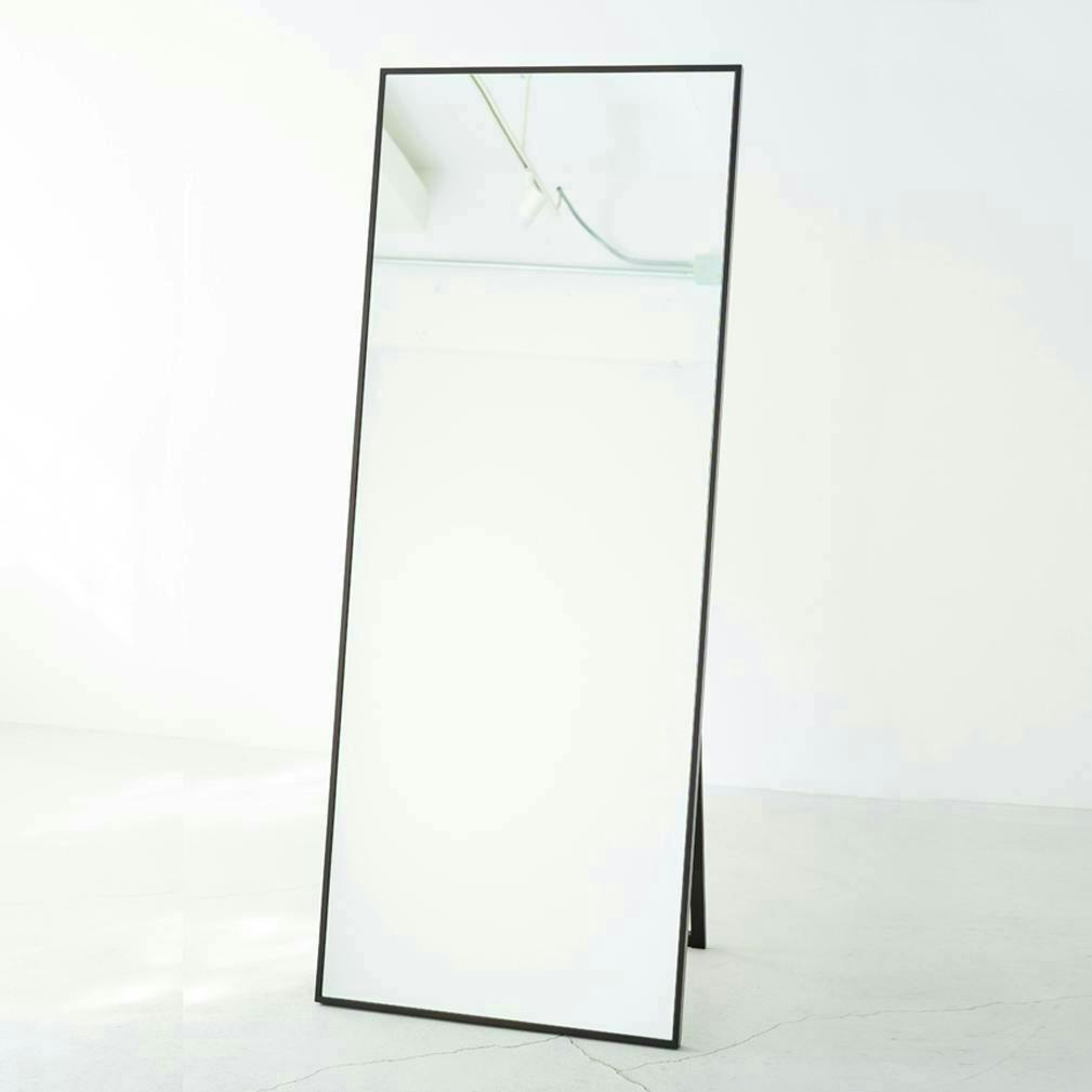 日本製】【細枠スタンドミラー 幅60cm(ブラウン/茶)】 天然木