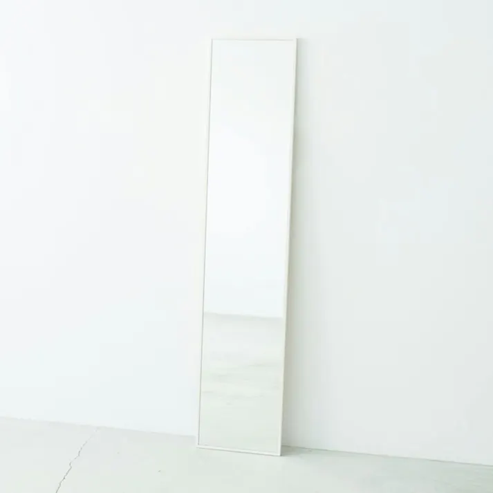 【日本製】【細枠ウォールミラー 幅32cm(ホワイト/白)】 天然木 姿見 鏡 高級感 木製 飛散防止加工 壁掛け 国産 完成品