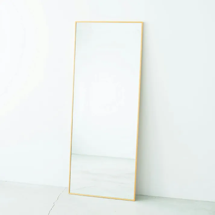 【日本製】【細枠ウォールミラー 幅60cm(ナチュラル) 】天然木 姿見 鏡 ワイド 高級感 木製 飛散防止加工 壁掛け 国産 完成品