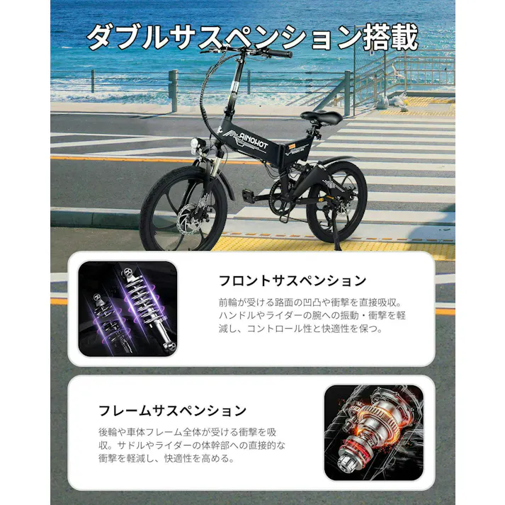 【セール10,000円OFF】AINOHOT AS6 電動アシスト自転車 【型式認定済】 公道走行可 折り畳み可能 48v大容量バッテリー 250W 最大続行距離55-60KM 盗難防止バッテリー 3段階アシスト 7段階変速ギア 耐震 色:ブランク Black ※表示価格は値引き後の価格です