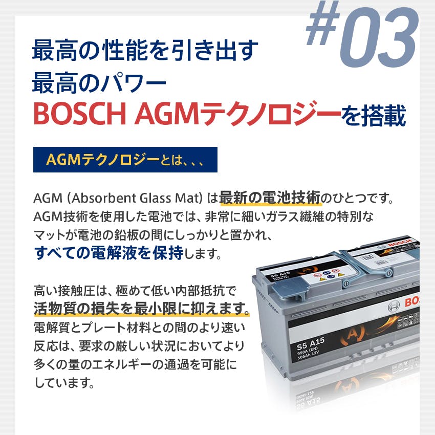 ドイツ製 BOSCH AGM バッテリー 規格:L5 サイズ:W353mm D175mm H190mm ...