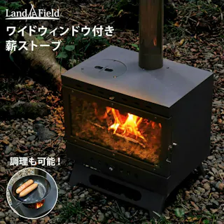 LandField ワイドウィンドウ付きハンディー型薪ストーブ LF-HOS030 ガラス窓付き 折りたたみ 煙突付き 耐熱ガラス コンパクト キャンプストーブ アウトドアコンロ 竈 かまど 焚き火 角型ストーブ ウッドストーブ キャンプ アウトドア 【公式】