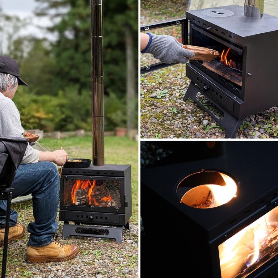 ポータブル薪ストーブ ガラス扉付き LandField ワイドウィンドウ付きハンディー型薪ストーブ LF