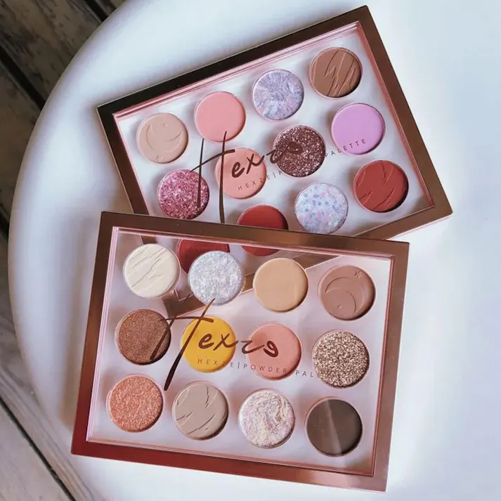 アイシャドウパレット 美メイクシリーズ 12カラー Pattern2(ポーチ緑+ブラシ黒) 日本製筆ブラシ付き 化粧品セット メイクセット メイク道具 アイシャドウブラシ 国産 FASCINATEBEAUTY 公式