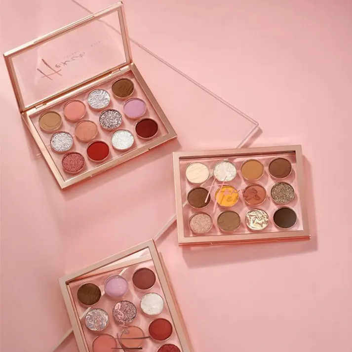 アイシャドウパレット 美メイクシリーズ 12カラー Pattern1(ポーチ赤+ブラシ赤) 日本製筆ブラシ付き 化粧品セット メイクセット メイク道具 アイシャドウブラシ 国産 FASCINATEBEAUTY 公式