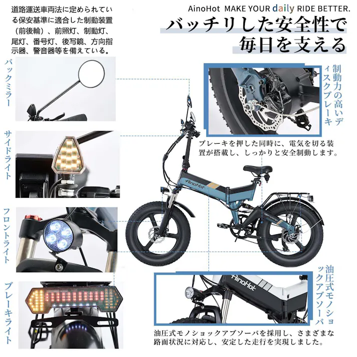 AINOHOT R6 電動3wayバイク フル電動自転車 電動付き自転車 イーバイク 全新アップグレード作 折り畳み 通勤 パワフル 20インチ マウンテンバイク 防水ライト付き ミラー付き 公道走行可能 色:ブルー Blue