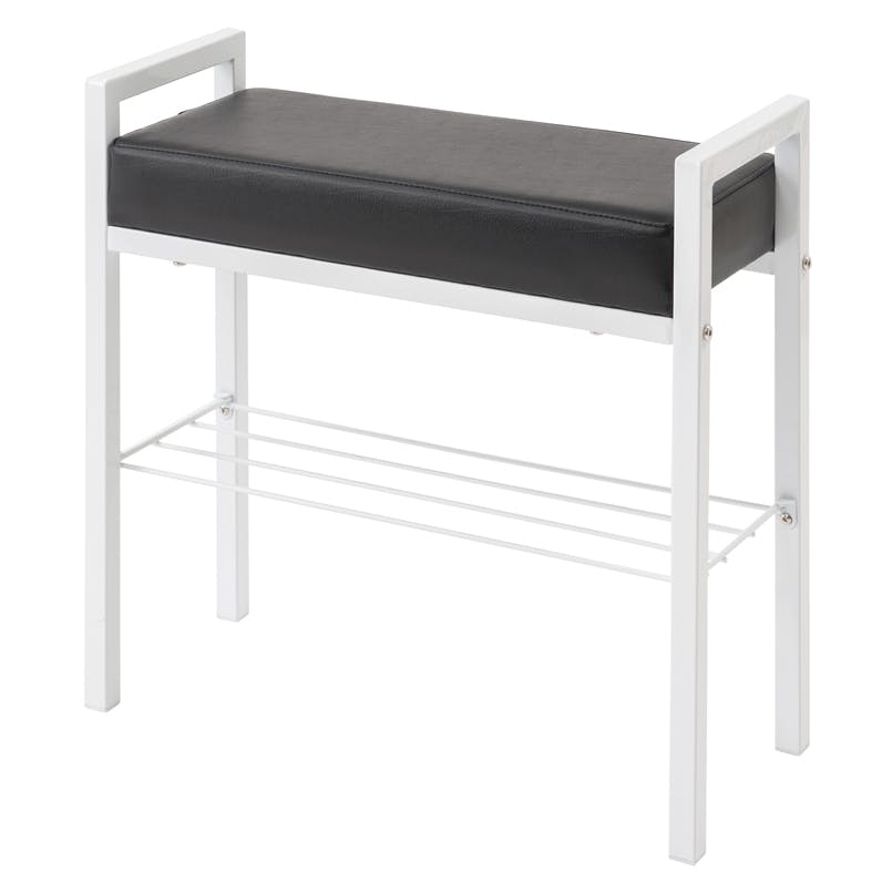 クッション付エントランスベンチ クッション付エントランスベンチ(ホワイト/白)】 収納棚付 玄関