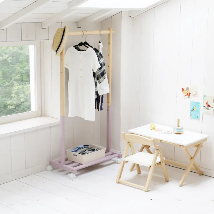 子どもの目線に合わせて高さ調節ができる Kids Hanger Rack -mill- ハンガーラック ラベンダーピンク