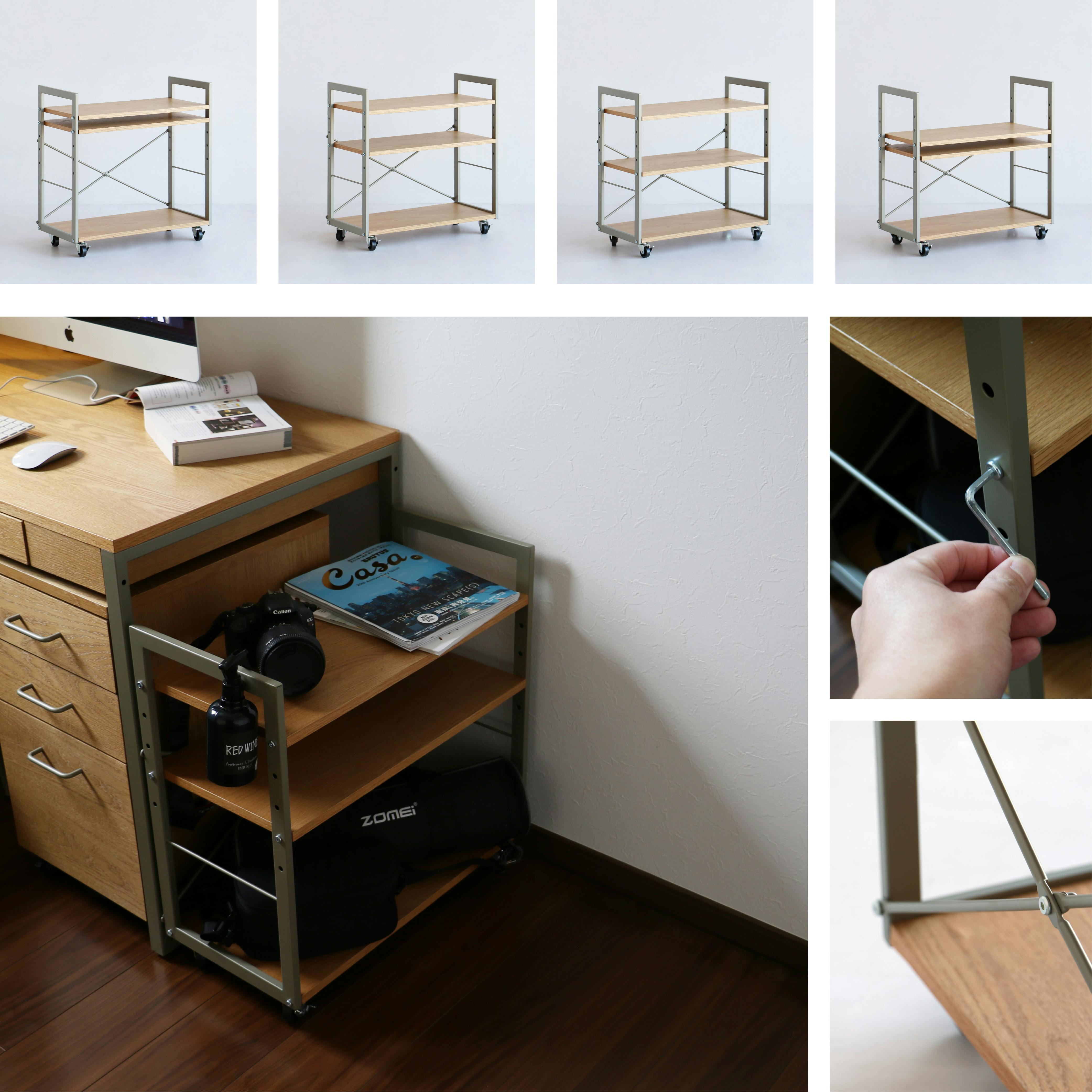 高さ調節できる天然木デスクワゴン drip Side Rack ナチュラル 高さ調節できる天然木デスクワゴン drip Side Rack ナチュラル