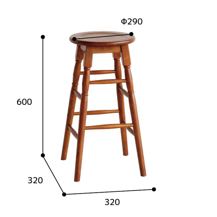 アンティーク調の高さ60cmのハイスツール hommage High Stool ブラウン