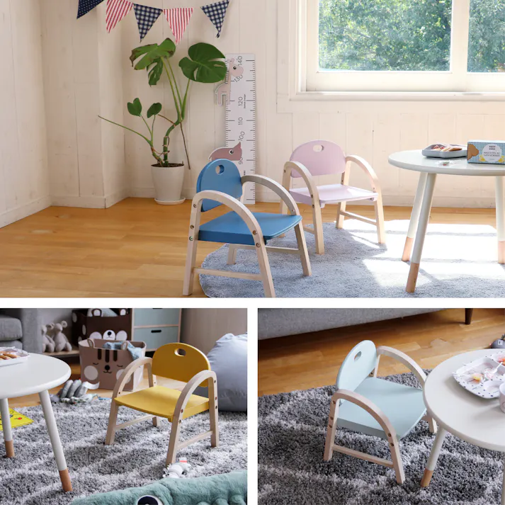 高さ調節できる木製キッズチェア Kids Arm Chair -amy- シアングレー