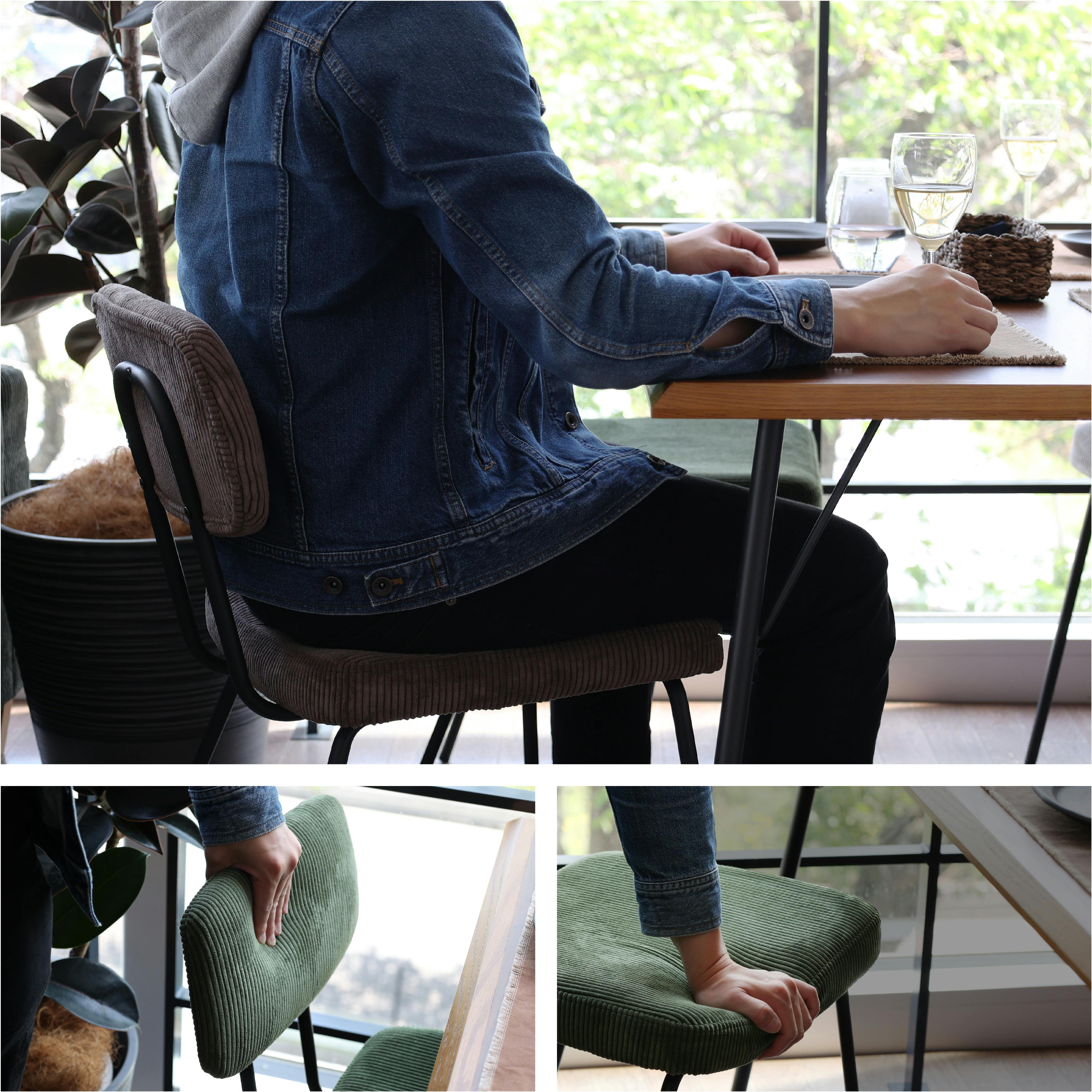 コーデュロイ×アイアンの素材感 RUMMY Steel Chair チェア カーキ