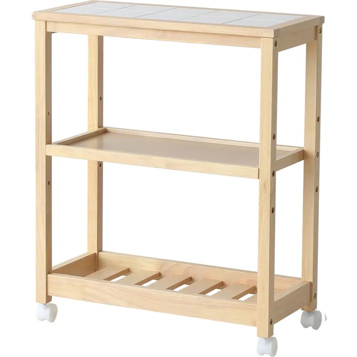 タイル天板のスキマ収納ワゴン Soup Slim Wagon3段 ナチュラル