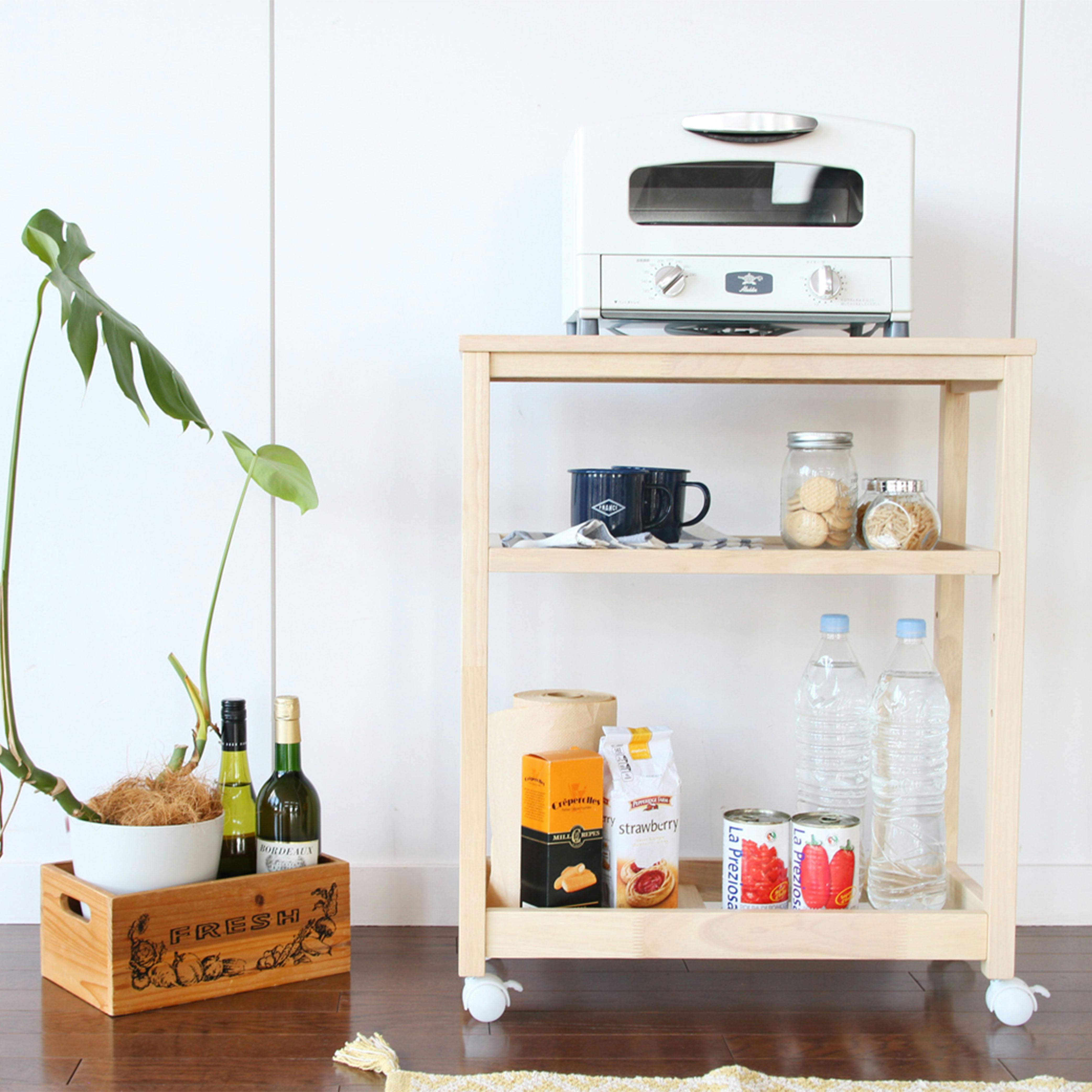 タイル天板のスキマ収納ワゴン Soup Slim Wagon3段 ナチュラル タイル天板のスキマ収納ワゴン Soup Slim Wagon3段 ナチュラル