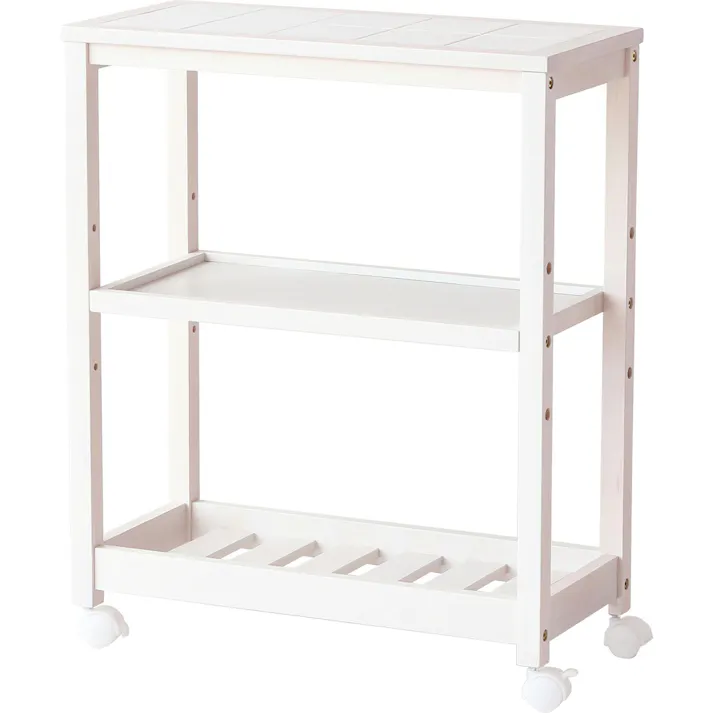 タイル天板のスキマ収納ワゴン Soup Slim Wagon3段 ホワイト
