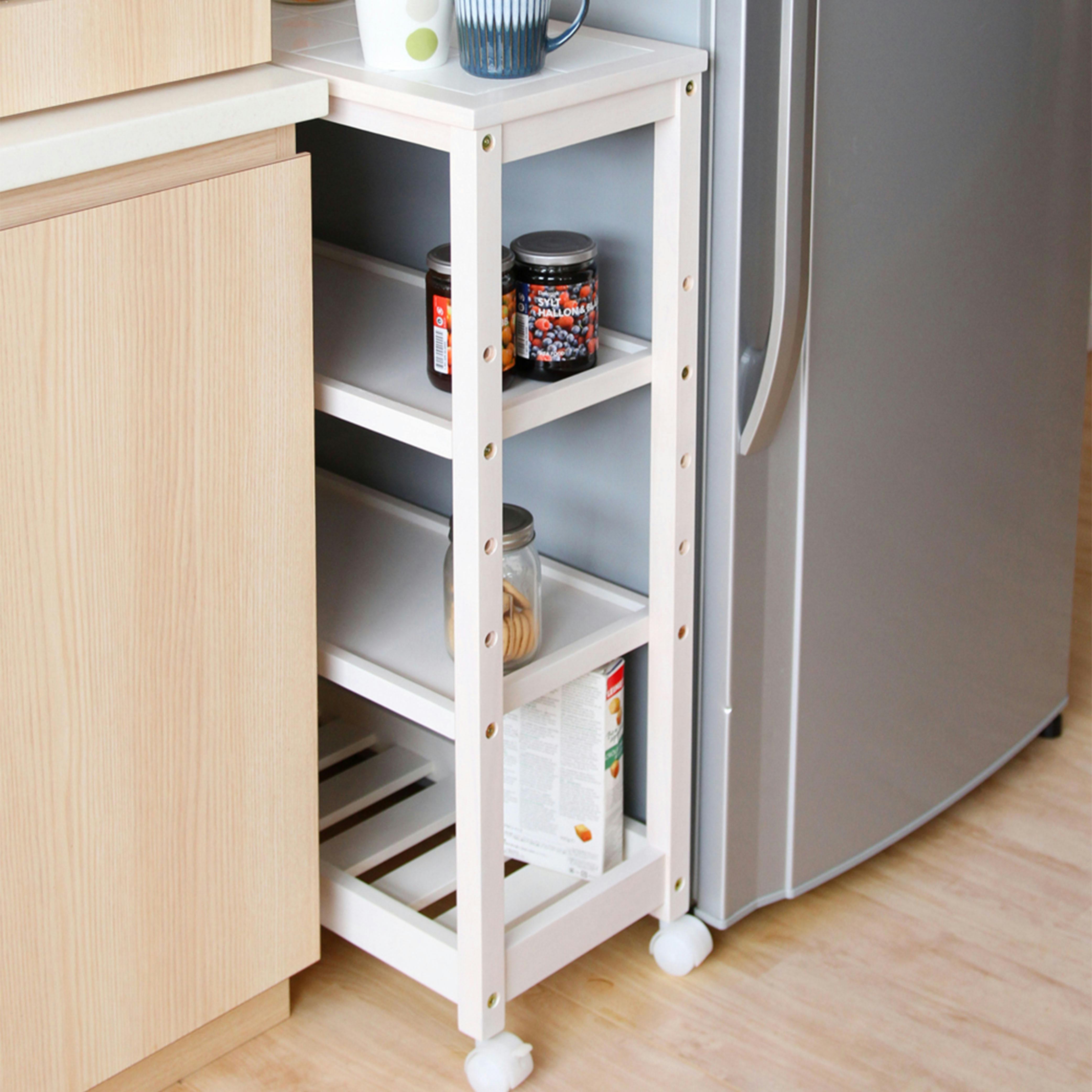 タイル天板のスキマ収納ワゴン Soup Slim Wagon4段 ホワイト