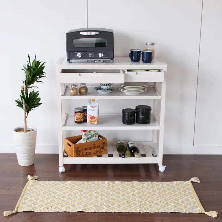 おしゃれなタイル天板ワゴン Soup Kitchen Wagon(Wide) ホワイト