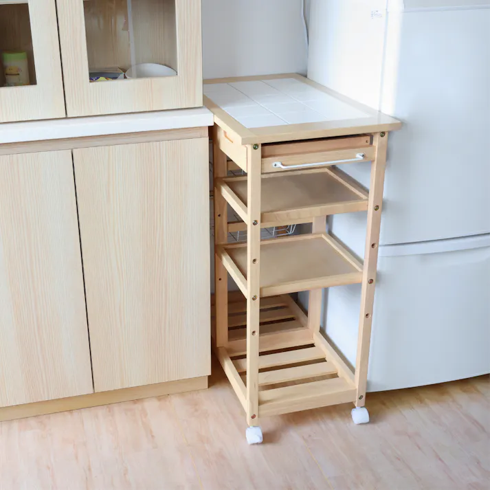 天然木×タイルが美しいキッチンワゴン Soup Basket Wagon ナチュラル