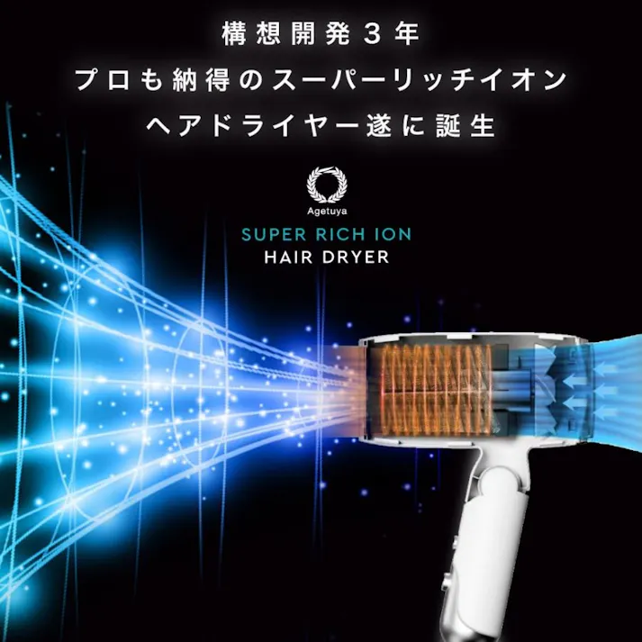 SUPER RICH ION ヘアドライヤー AG-0003-W AGETUYA アゲツヤ CX00-0870-W ホワイト 大風量 マイナスイオン
