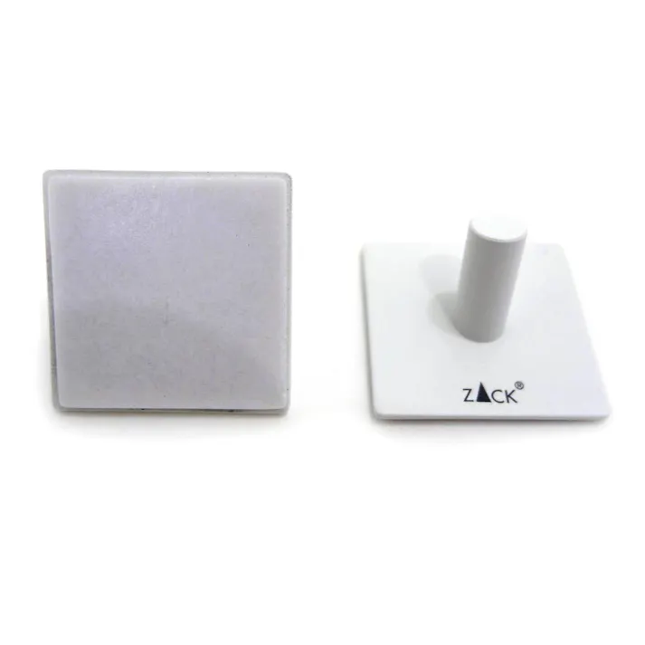 タオルフック ホワイト(スクエア/2個入)|ZACK 40125 DUPLO フック セット シール タオル掛け 浴室 洗面 キッチン ステンレス おしゃれ 雑貨 スタイリッシュ モード かっこいい 上質 高級 ホテルライク 男前インテリア インダストリアル ドイツ デザイナーズ