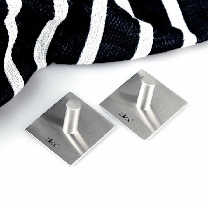 タオルフック(スクエア/2個入り)|ZACK 40305 DUPLO 四角フック タオルラック タオル掛け タオルハンガー 浴室 洗面 キッチン ステンレス おしゃれ 雑貨 かっこいい 上質 高級 ホテルライク 男前インテリア インダストリアル ドイツ デザイナーズ