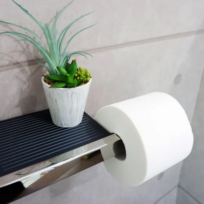 トイレットペーパーホルダー(トレイ付き)|ZACK 40407 LINEA ペーパーホルダー 壁付けタイプ 壁設置 DIY ステンレス 高級 ホテルライク インダストリアル ドイツ デザイナーズ