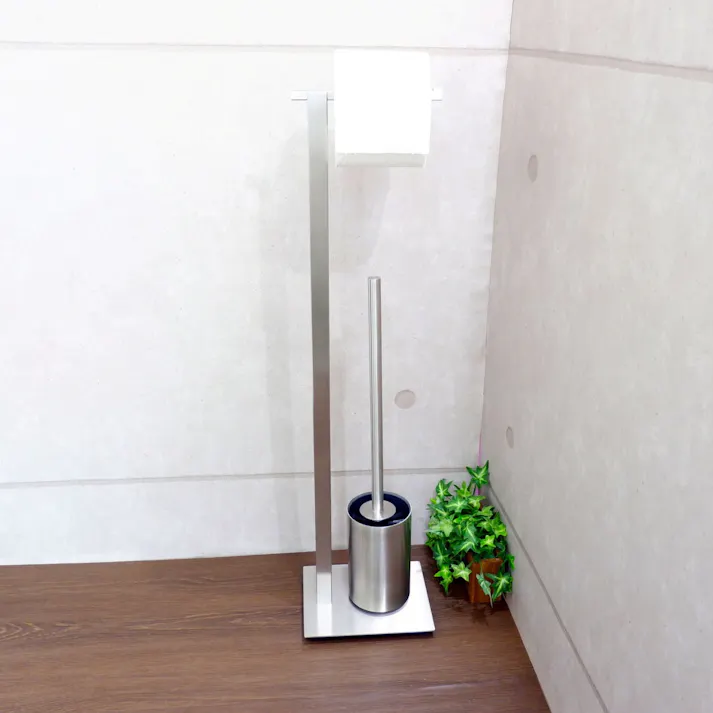 トイレットバトラー|ZACK 40488 CARVO ペーパーホルダーとブラシの一体型 トイレブラシ ペーパースタンド トイレ収納 スタンドタイプ ステンレス おしゃれ 雑貨 かっこいい 上質 高級 ホテルライク 男前インテリア インダストリアル ドイツ デザイナーズ