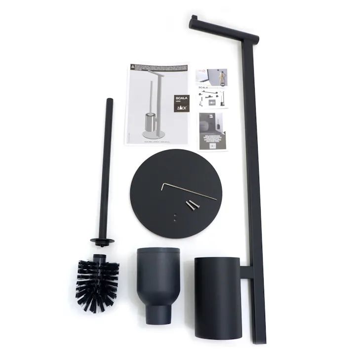 トイレットバトラー マットブラック|ZACK 40856 SCALA ペーパーホルダーとブラシの一体型 トイレ収納 スタンドタイプ ステンレス 高級 ホテルライク ドイツ デザイナーズ