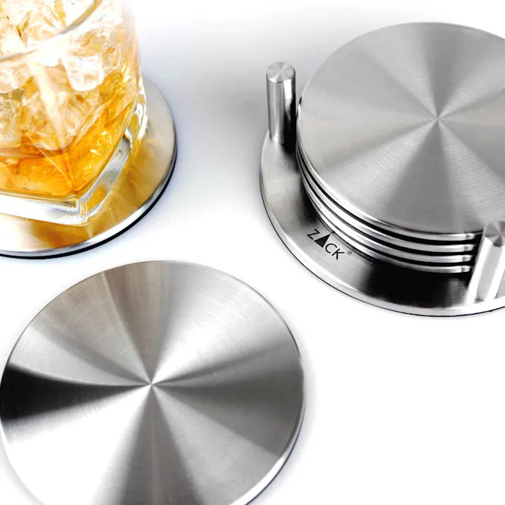 コースターとスタンドのセット|ZACK 20374 REGIO コースター スタンド ホルダー 茶托 卓上 テーブル ウェア ラウンド 6枚 セットカフェ ステンレス おしゃれ 雑貨 かっこいい 上質 高級 ホテルライク 男前インテリア インダストリアル ドイツ デザイナーズ