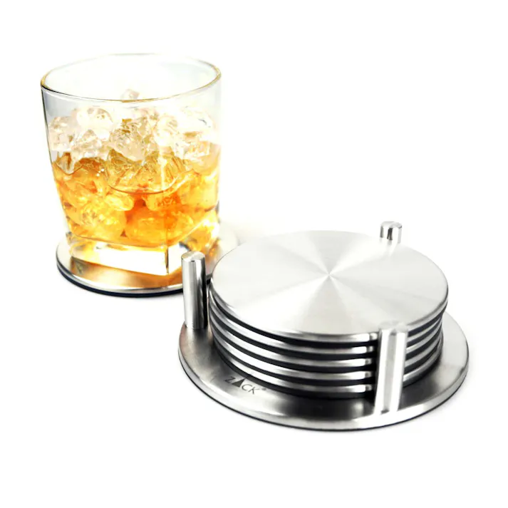 コースターとスタンドのセット|ZACK 20374 REGIO コースター スタンド ホルダー 茶托 卓上 テーブル ウェア ラウンド 6枚 セットカフェ ステンレス おしゃれ 雑貨 かっこいい 上質 高級 ホテルライク 男前インテリア インダストリアル ドイツ デザイナーズ