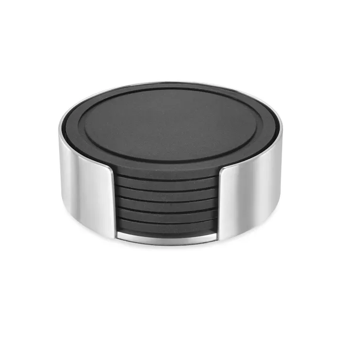 コースターとホルダー(6枚セット)|ZACK 20384 VETRO コースター 6枚セット 茶托 ホルダー付き ラバー 卓上 グラス置き テーブルウェア ステンレス おしゃれ 雑貨 かっこいい 上質 高級 ホテルライク 男前インテリア インダストリアル ドイツ デザイナーズ